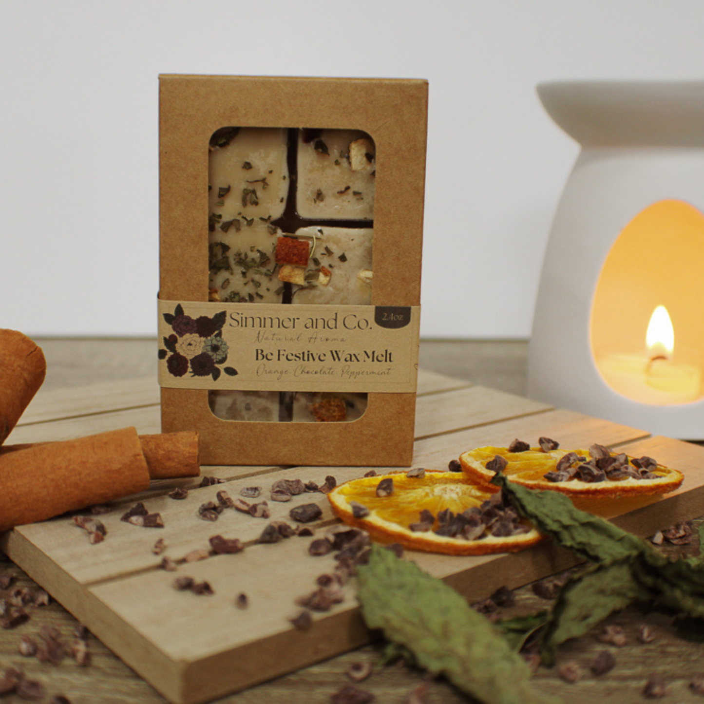 Be Festive Simmer Melt, Natural Peppermint Cocoa Botanical Wax Cubes
