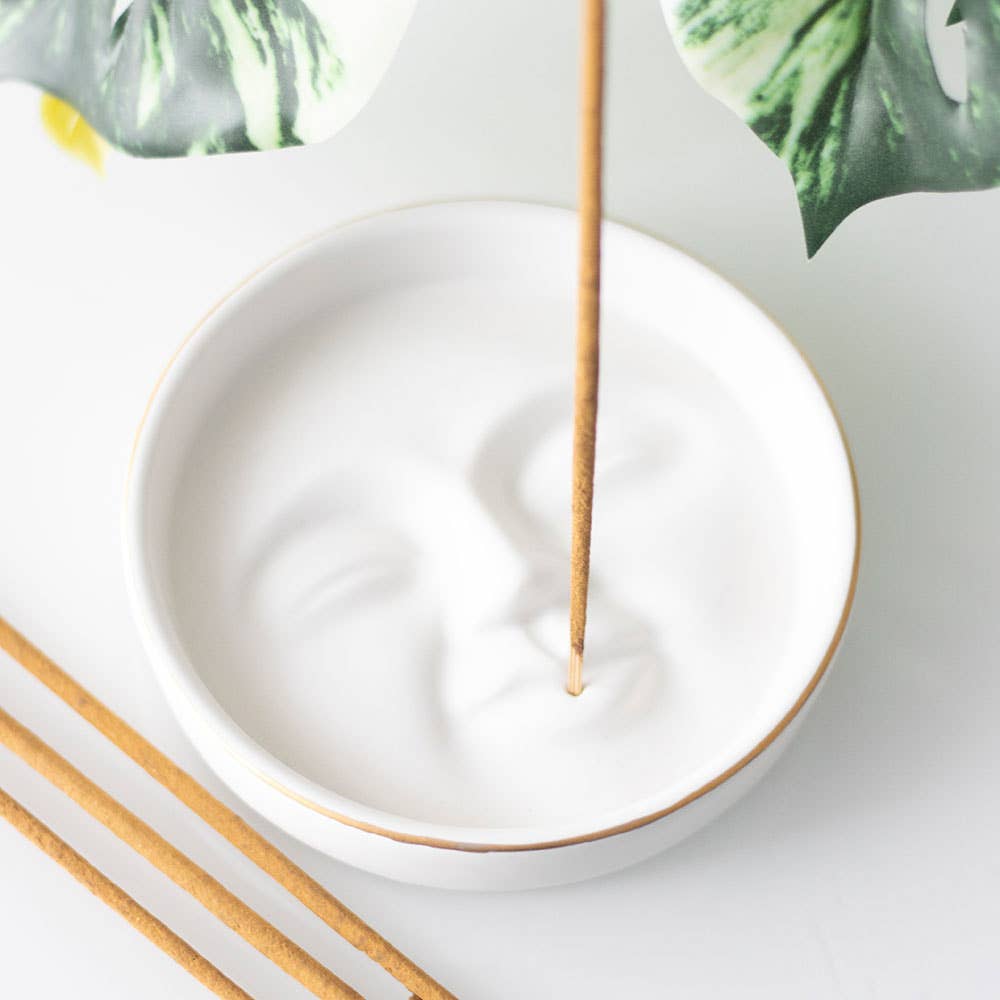 Moon Face Ceramic Incense Stick Holder