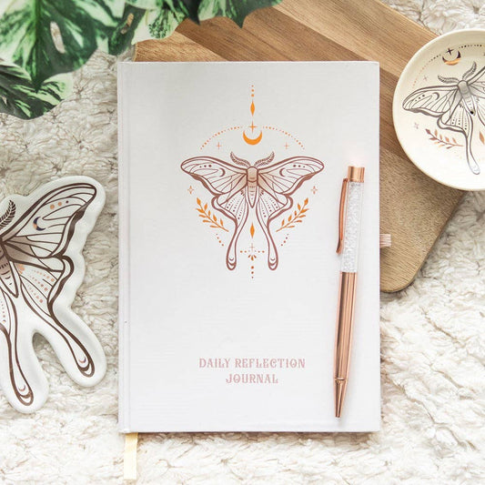 Luna Moth Daily Reflection Journal with Clear Quartz Pen