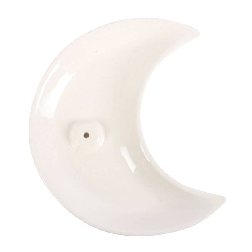White Crescent Moon Ceramic Incense Stick Holder Plate