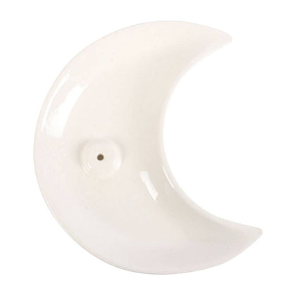 White Crescent Moon Ceramic Incense Stick Holder Plate