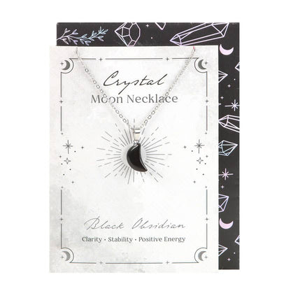 Black Obsidian Crystal Moon Necklace on Greeting Card