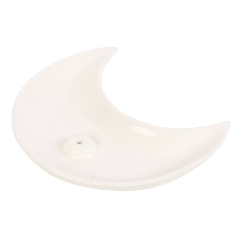 White Crescent Moon Ceramic Incense Stick Holder Plate