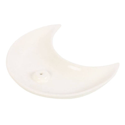 White Crescent Moon Ceramic Incense Stick Holder Plate