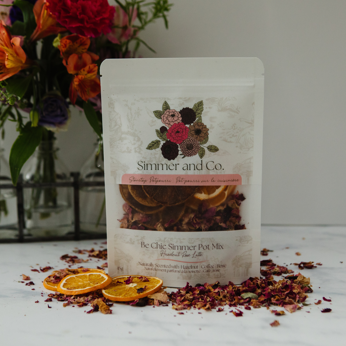 Be Chic Simmer Pot Mix, Natural Hazelnut Rose Aroma